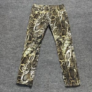 Womens Jeans Size 36 Gold Animal Print Cotton Stretch Five Pocket Mid Rise